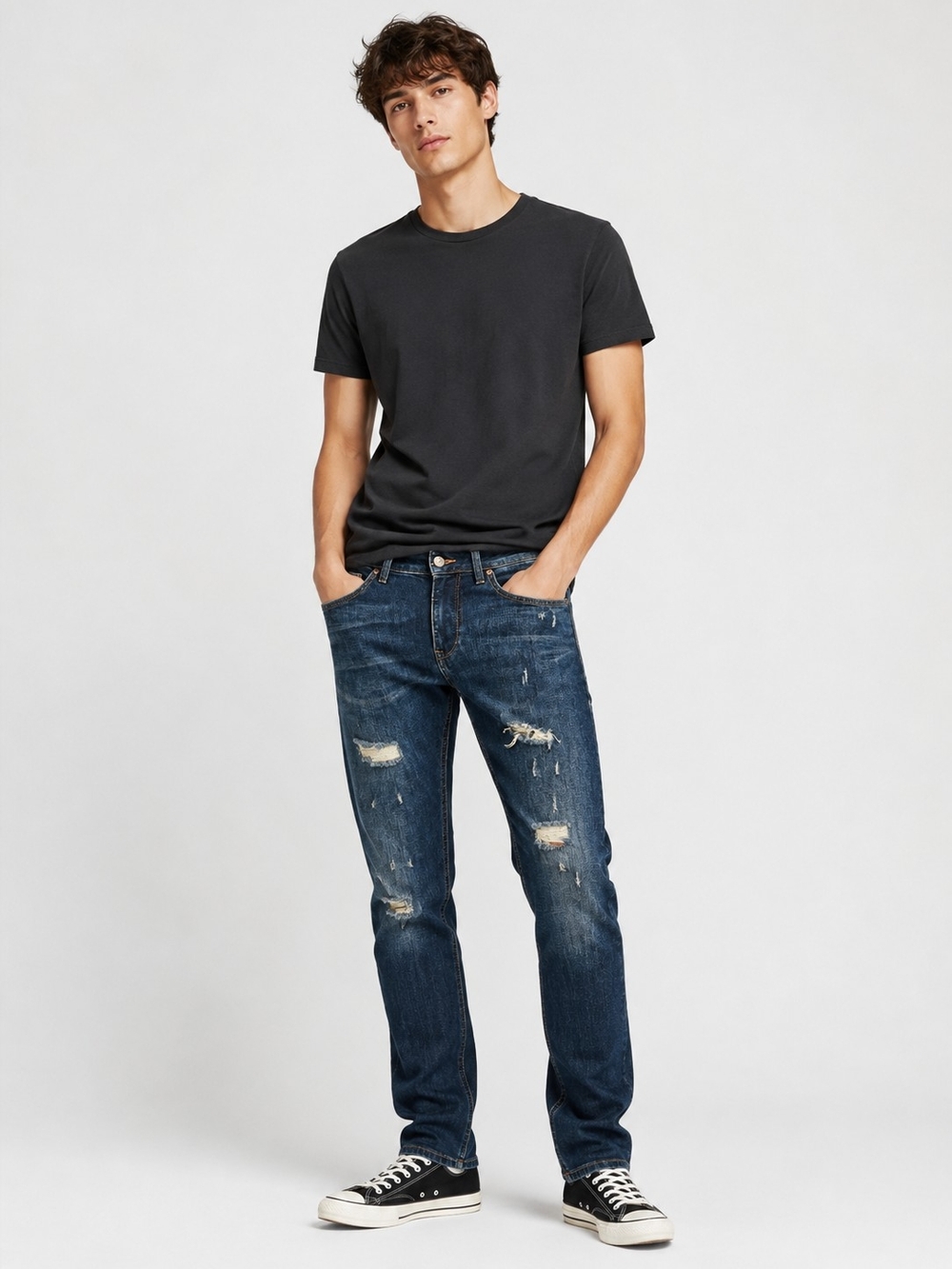 Zara Man Denim Collection Men's Skinny Fit Distressed Jeans-Dark Blue Size 31x32